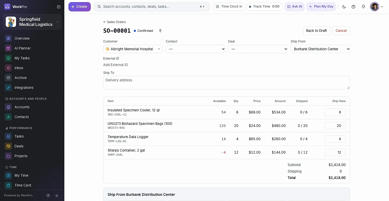 A confirmed WorkPro sales order